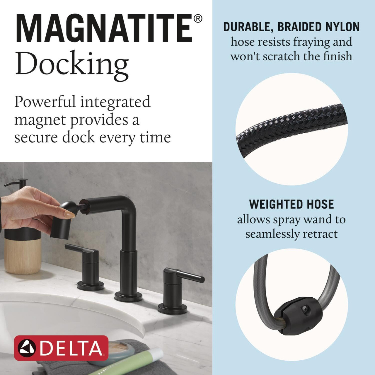 Delta Nicoli Two Handle Widespread Pull-Down Bathroom Faucet in Matte Black - 35849LF-BLPD