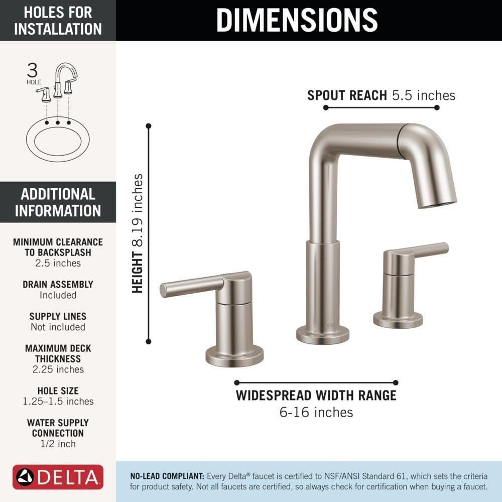 Delta Nicoli Two Handle Widespread Pull-Down Bathroom Faucet in Stainless - 35849LF-SSPD