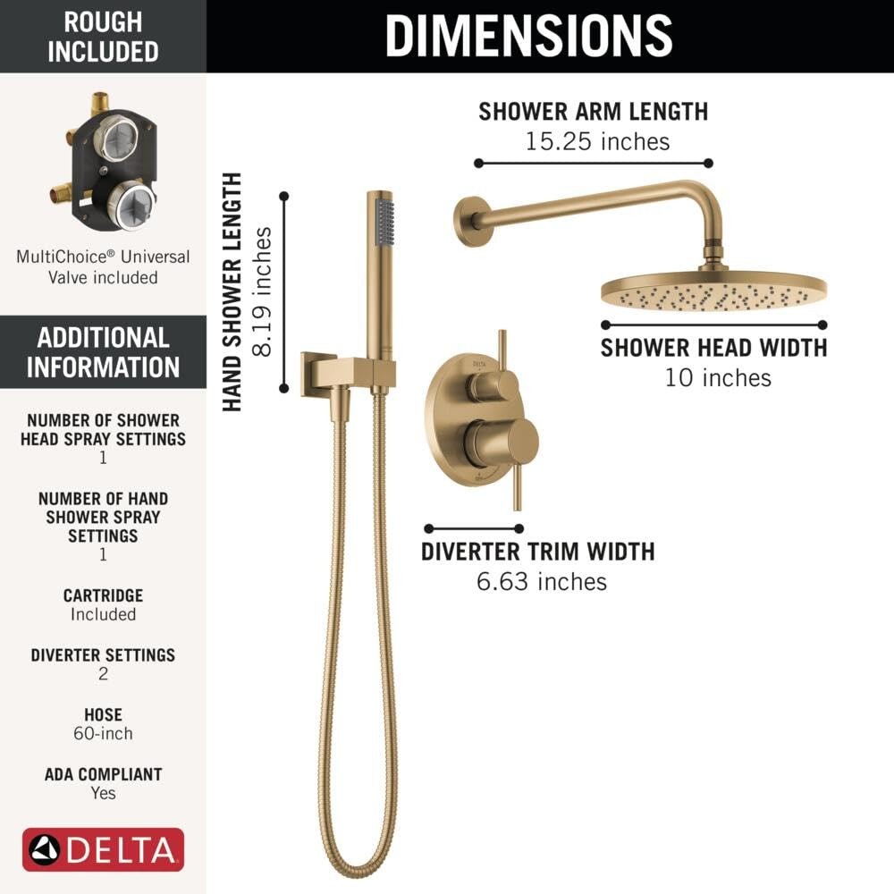 Delta Modern Monitor Series Shower With Raincan, Hand Shower & Rough Valve in Champagne Bronze - 342702-CZ