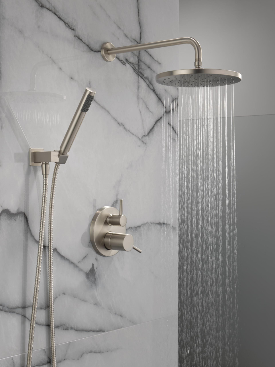 Delta Modern Monitor Series Shower With Raincan, Hand Shower & Rough Valve in Spotshield Brushed Nickel - 342702-SP