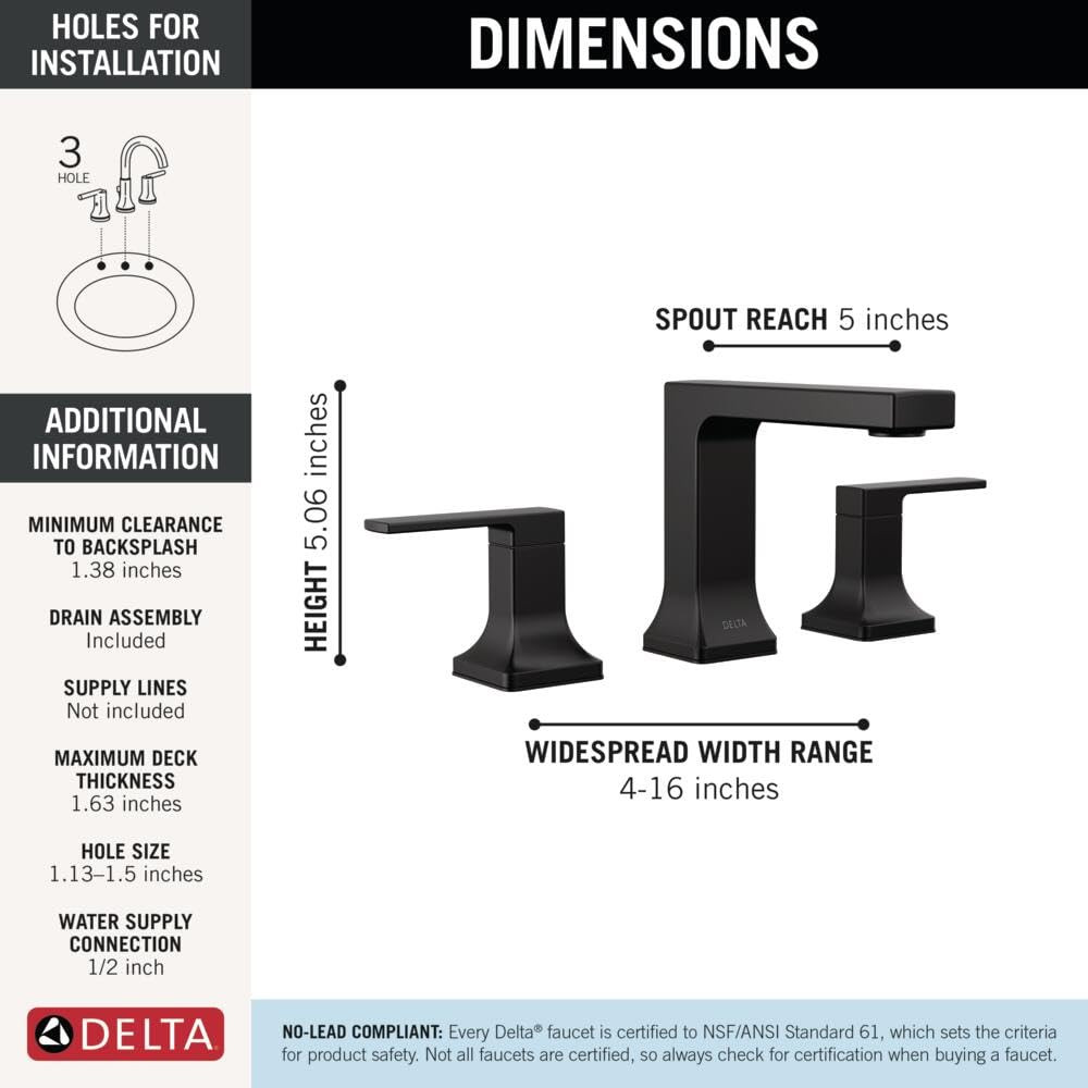 Delta Velum Two Handle Widespread Bathroom Faucet in Matte Black - 3537LF-BLMPU