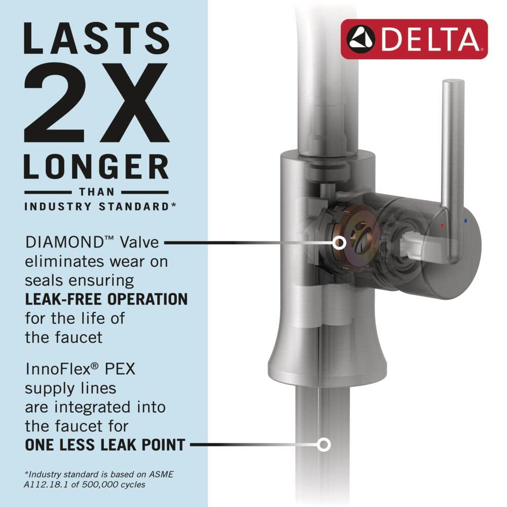 Delta Tetra Single Handle Bathroom Faucet in Lumicoat Stainless - 589-SS-PR-LPU-DST