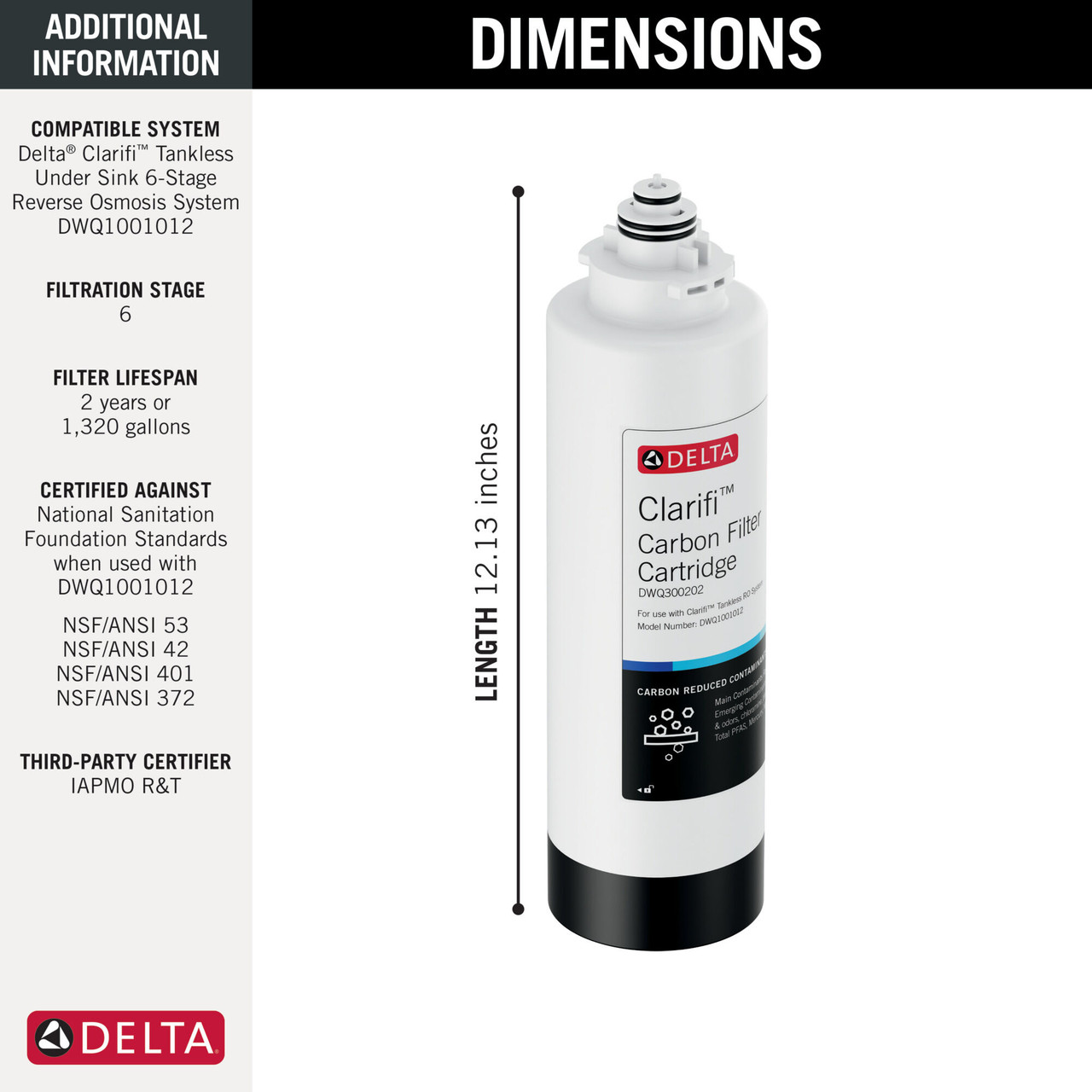 Delta Clarifi Reverse Osmosis Carbon Filter Cartridge - DWQ300202