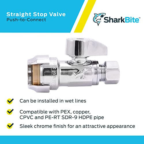 SharkBite 23037-0000LF Straight Stop Valve 1/2 Inch Push x 3/8 Comp
