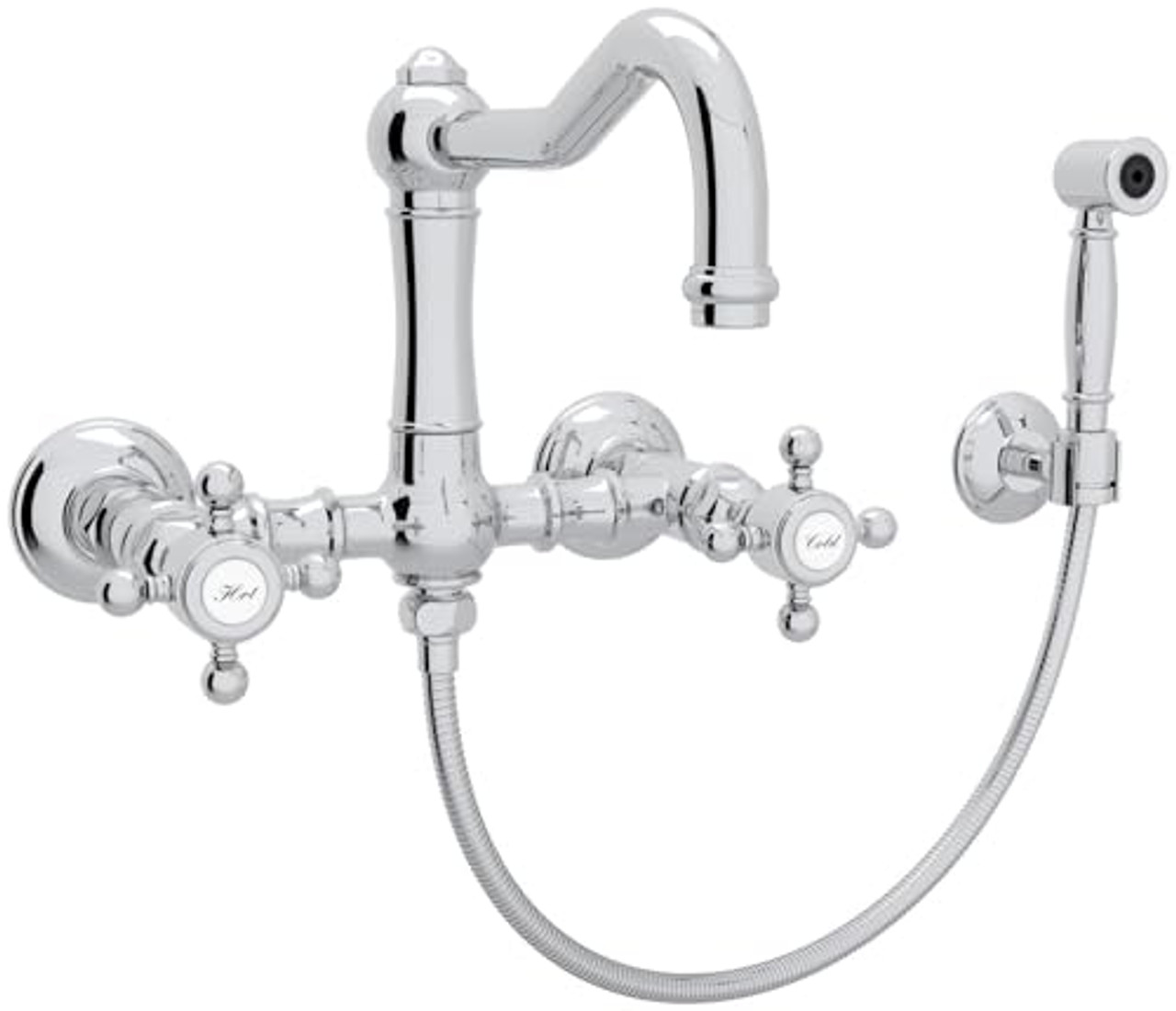 Rohl Acqui Wall Mount Bridge Kitchen Faucet With Sidespray And Column Spout in Polished Chrome - A1456XMWSAPC-2