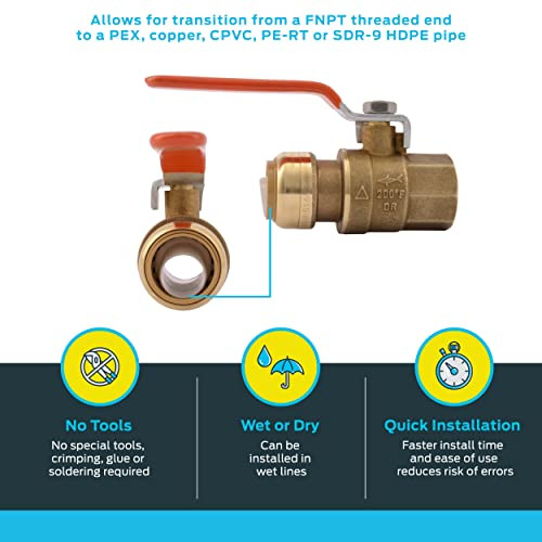 Sharkbite 3/4" x 3/4" FNPT Ball Valve with FNPT Connector in Brass - 22186-0000LF