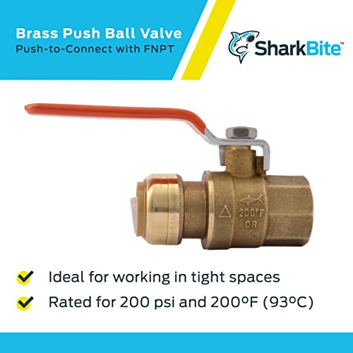 Sharkbite 3/4" x 3/4" FNPT Ball Valve with FNPT Connector in Brass - 22186-0000LF