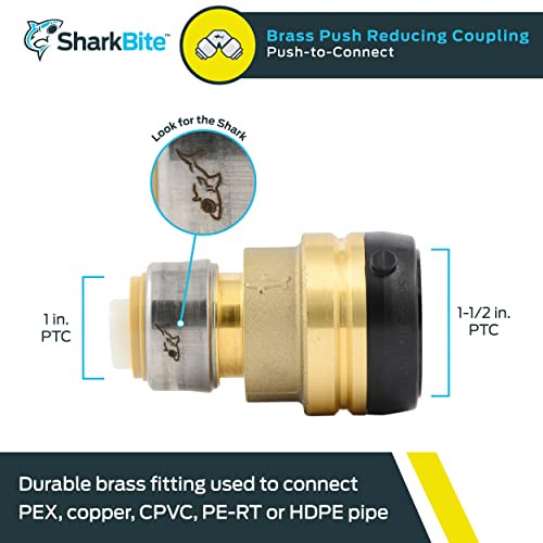 Sharkbite 1-1/2 in. x 1 in. Push-to-Connect Reducing Coupling Fitting in Brass - UXL014128