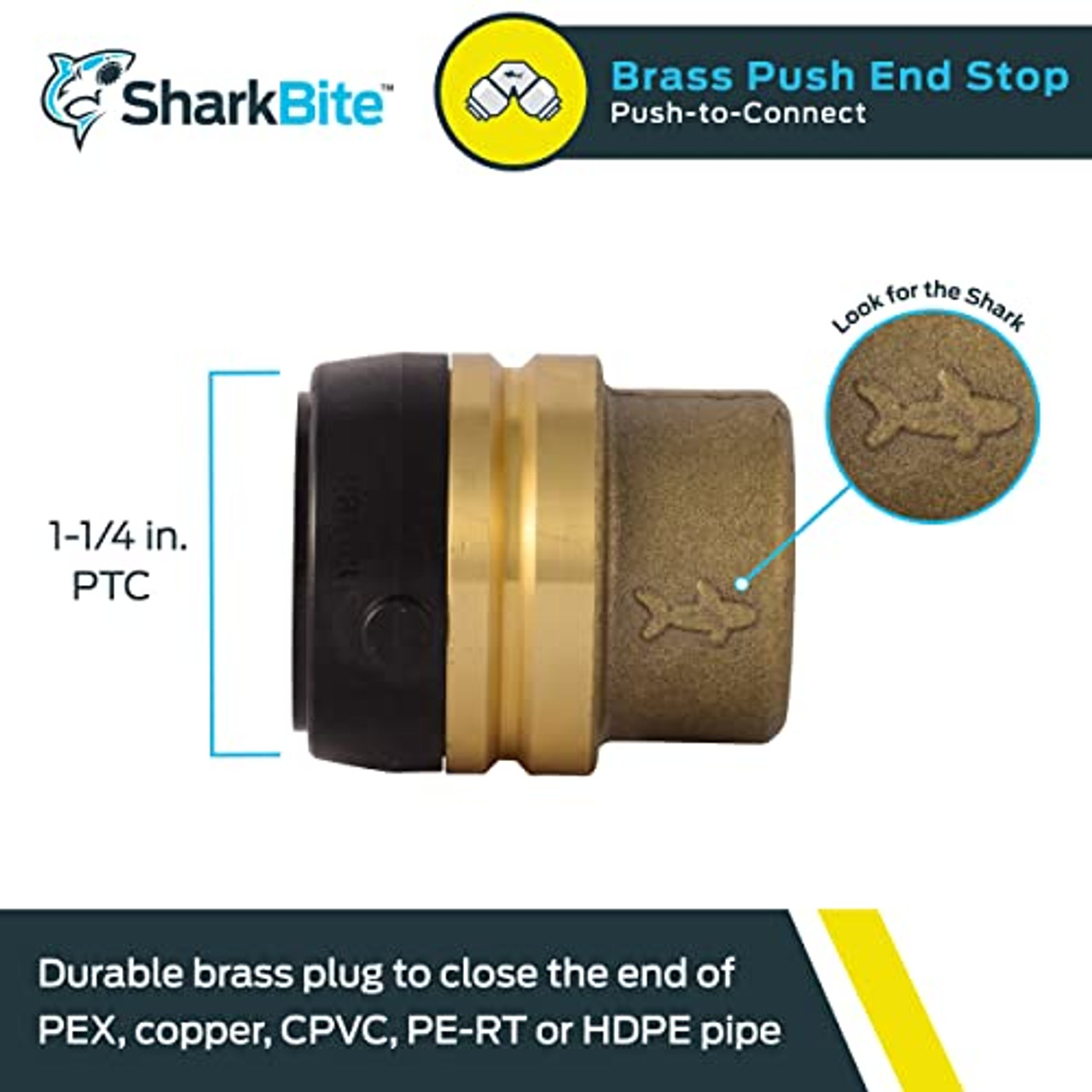 Sharkbite 1-1/4 in. Push-to-Connect End Cap Fitting in Brass - UXL0435