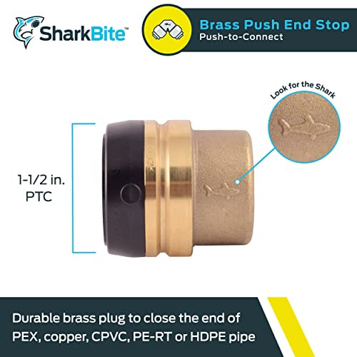 Sharkbite 1-1/2 in. Push-to-Connect End Cap Fitting in Brass - UXL0441