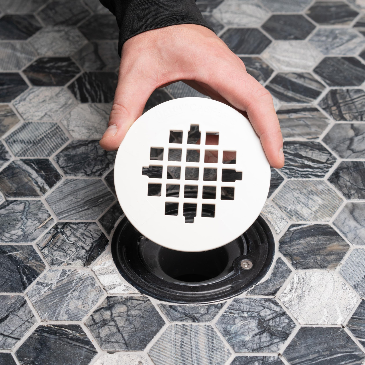 Oatey 4-1/4" Square Snap-Tite Shower Strainer in White - 42003