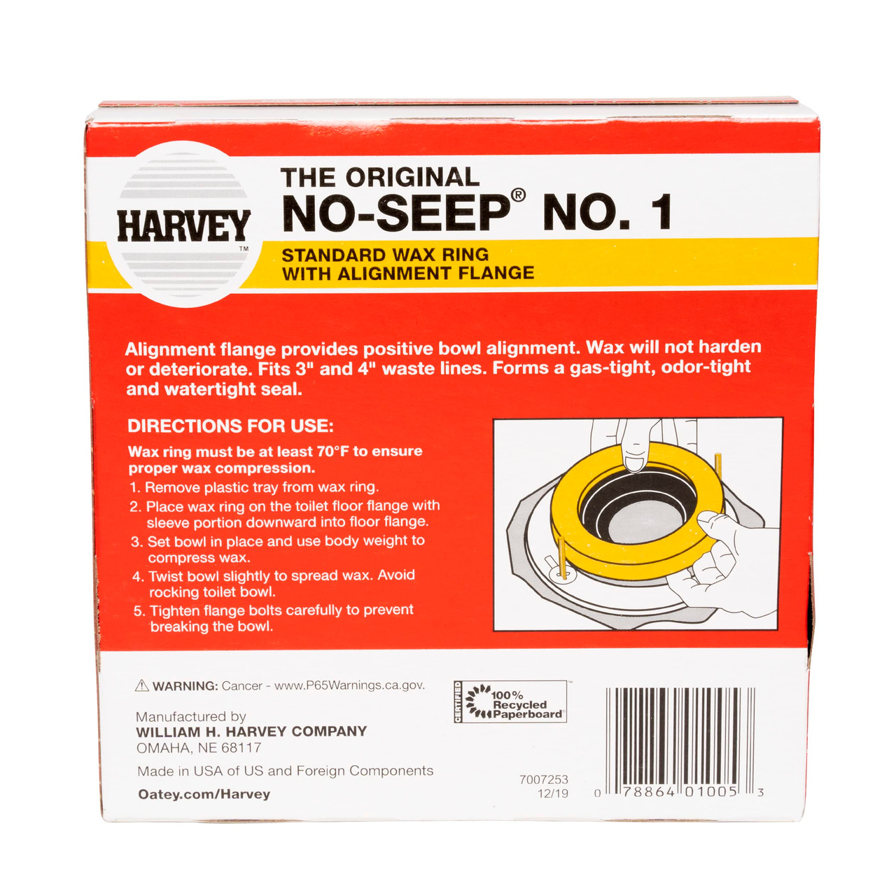 Oatey Harvey Toilet Wax Ring with Urethane Seal - 1005-24 - 5 pack
