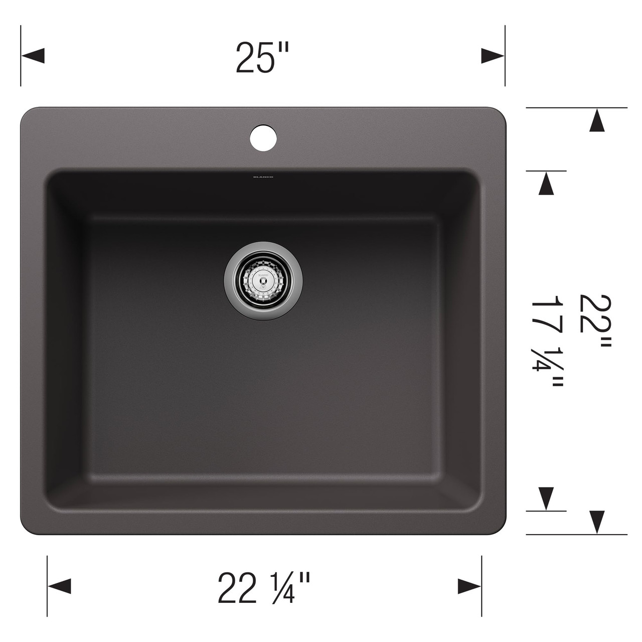 Blanco Liven 25" Single Bowl Dual Mount Sink in Cinder - 443220