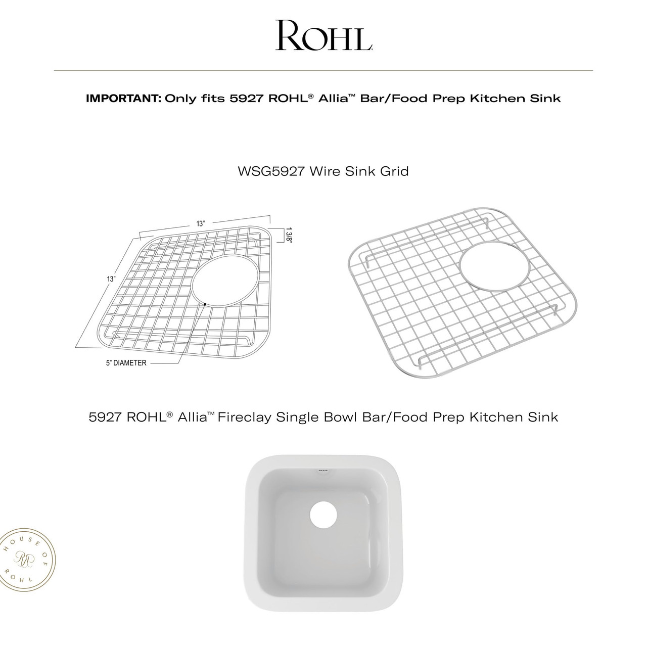 Rohl Allia Wire Sink Grid For 5927 Bar/Food Prep Kitchen Sink in Stainless Steel - WSG5927SS