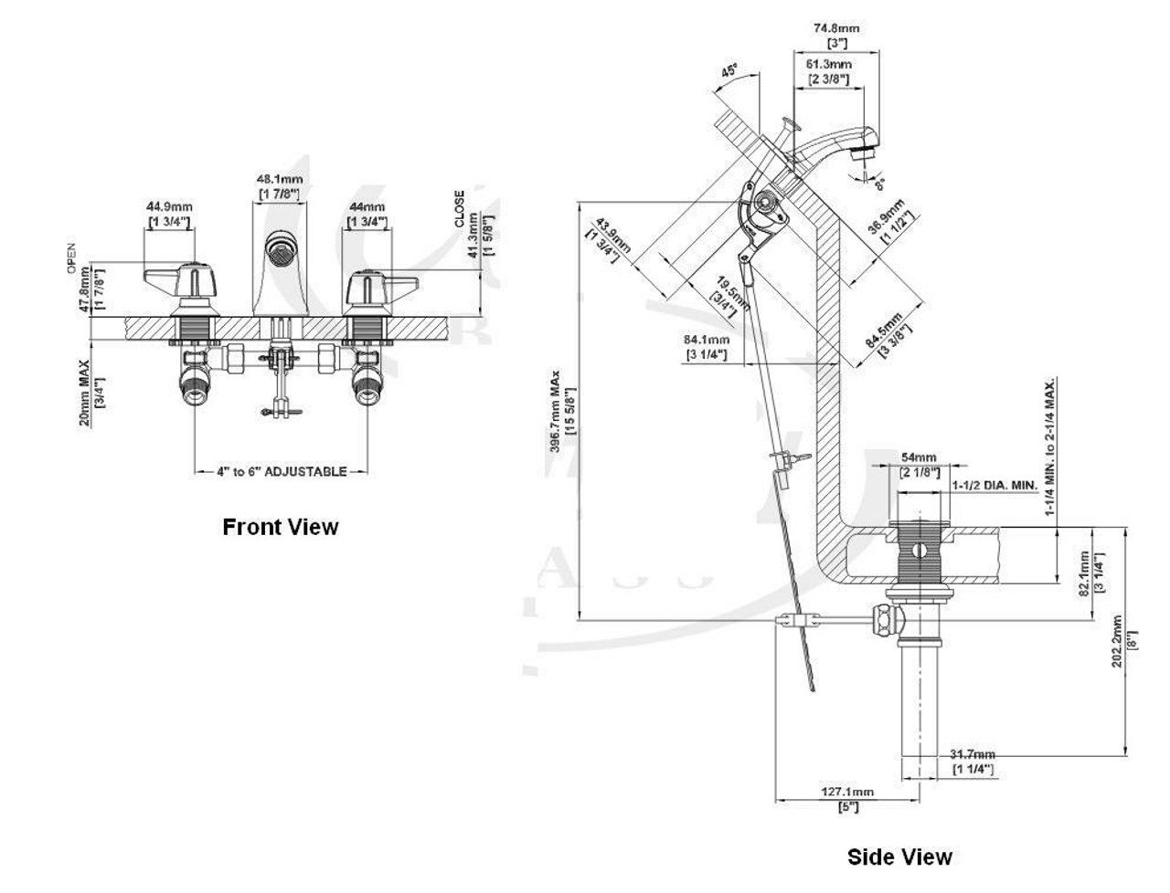 Central Brass 1178-DA Two Handle Slant Back Lavatory Faucet w/ Pop-Up Drain: Polished Chrome