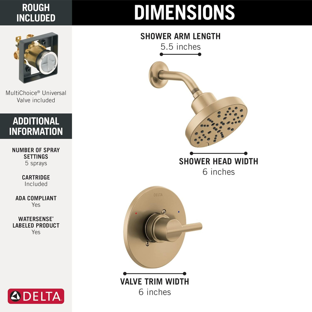 Delta Nicoli Monitor 14 Series H2Okinetic Shower Trim in Champagne Bronze - 142749-CZ