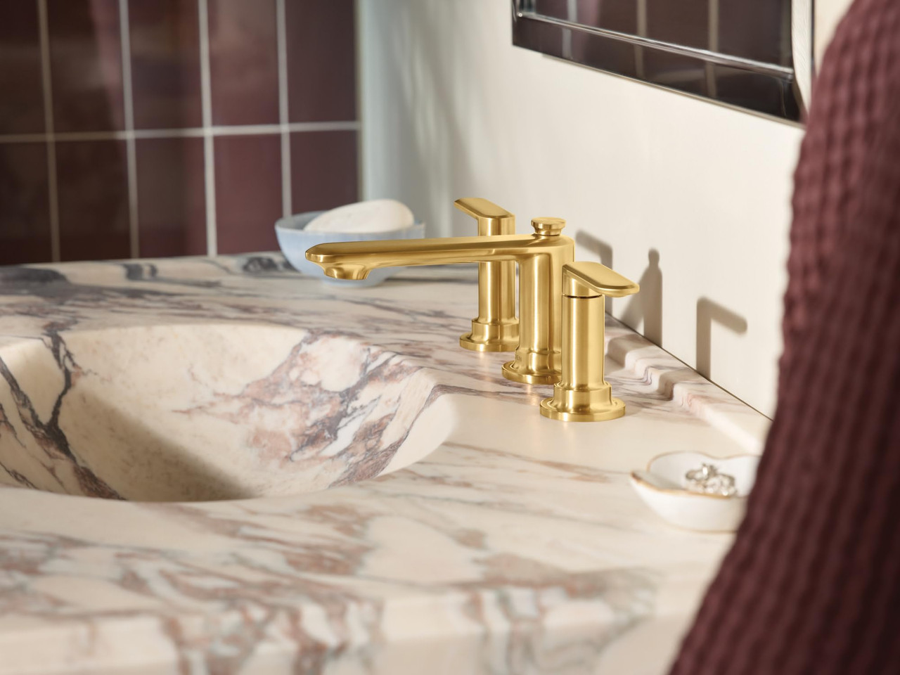 Moen Greenfield Two Handle Widespread Bathroom Sink Faucet in Brushed Gold - TV6507BG