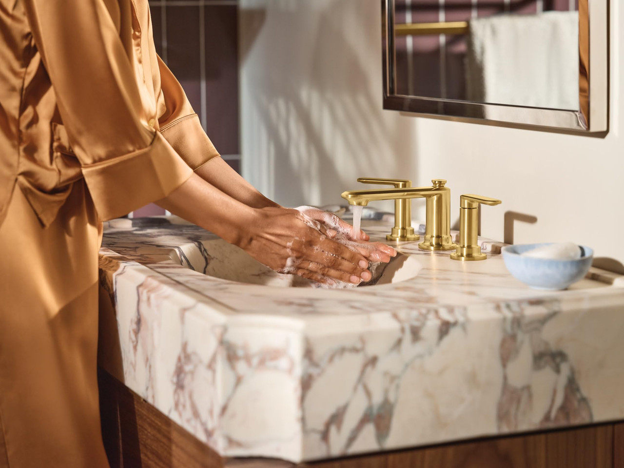 Moen Greenfield Two Handle Widespread Bathroom Sink Faucet in Brushed Gold - TV6507BG