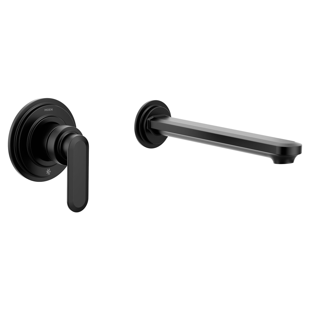Moen Greenfield Bathroom Non Diverter Wallmount Tub Filler and Single Bathtub Lever Handle in Matte Black - WT621BL