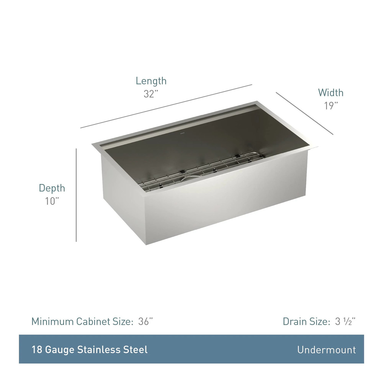 Moen Luxe Chef 18 Gauge Stainless Steel Undermount 32" x 19" Single Bowl Workstation Sink Includes Cutting Board Flexible Drying Rack Colander Bottom Sink Grid and Drain in Stainless - GS181020BUX