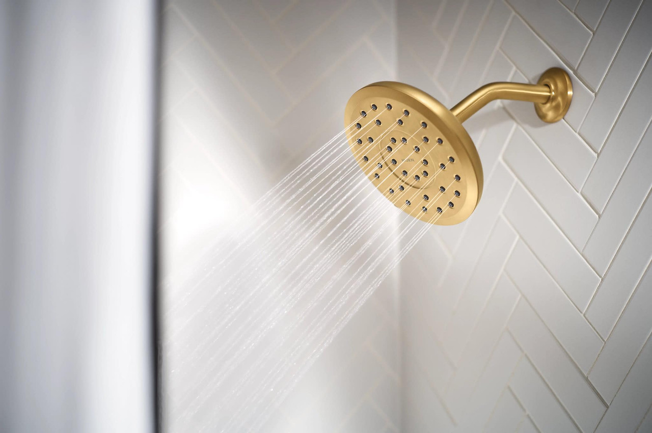 Moen Verso Infiniti Dial Round Rain Shower Head 7 Inch Diameter Spray Head in Brushed Gold - 220R7BG