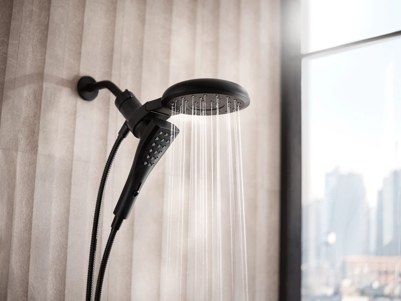 Moen Verso Eight Function 7" Diameter Spray Head Standard With Handshower with Eco Performance 72" Hose in Matte Black - 220C3EPBL