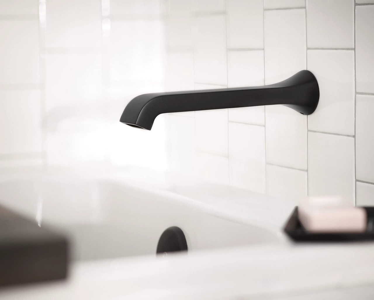 Moen Genta LX Single Handle Wall Mount Tub Filler Contemporary High Flow Tub Faucet with 10 Inch Spout Reach in Matte Black - WT901BL