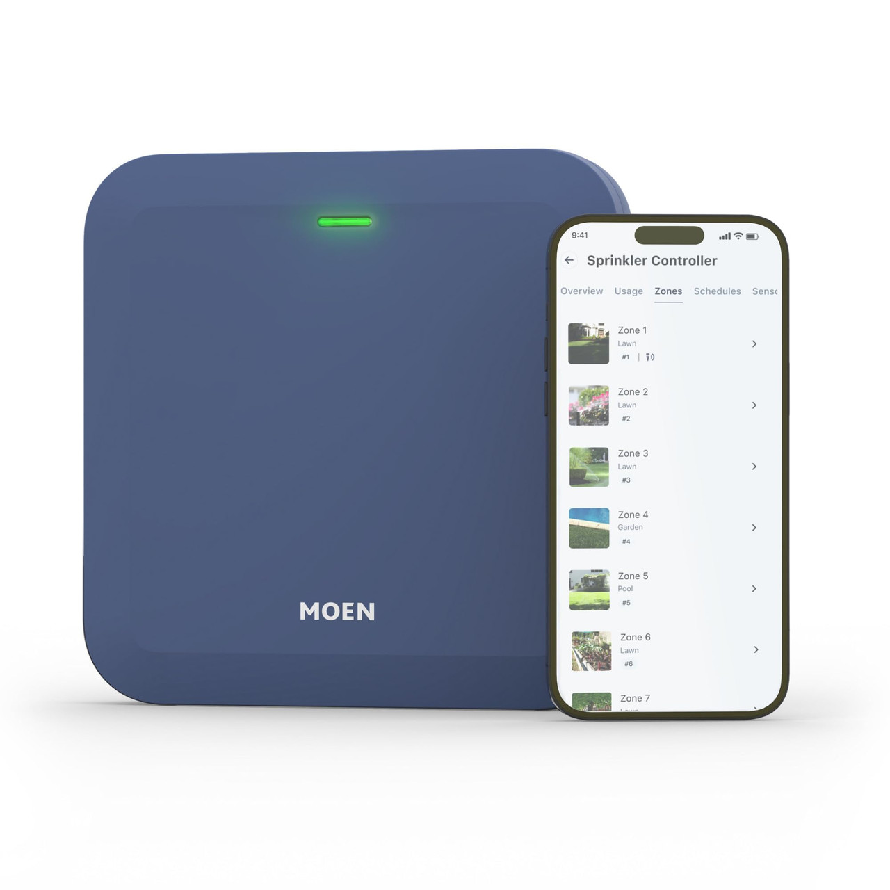 Moen 16 Zone Smart Sprinkler Controller Wi Fi Connectible Smart Irrigation System with Automatic Water Timer in Blue - WICNT016G1USA
