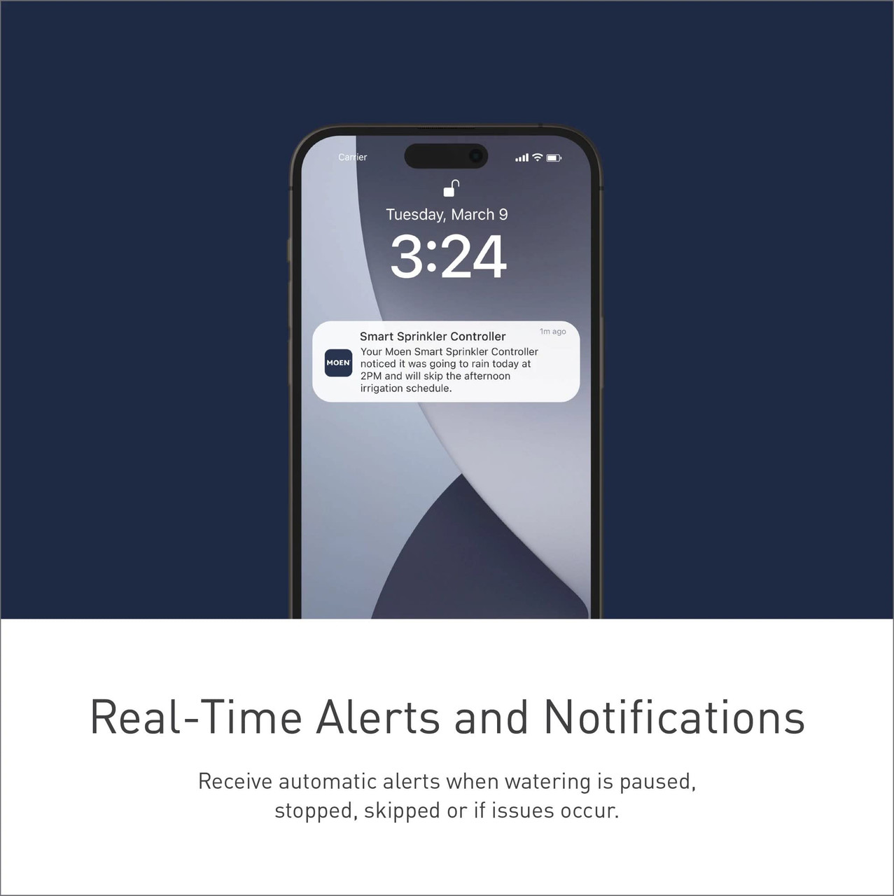 Moen 16 Zone Smart Sprinkler Controller Wi Fi Connectible Smart Irrigation System with Automatic Water Timer in Blue - WICNT016G1USA