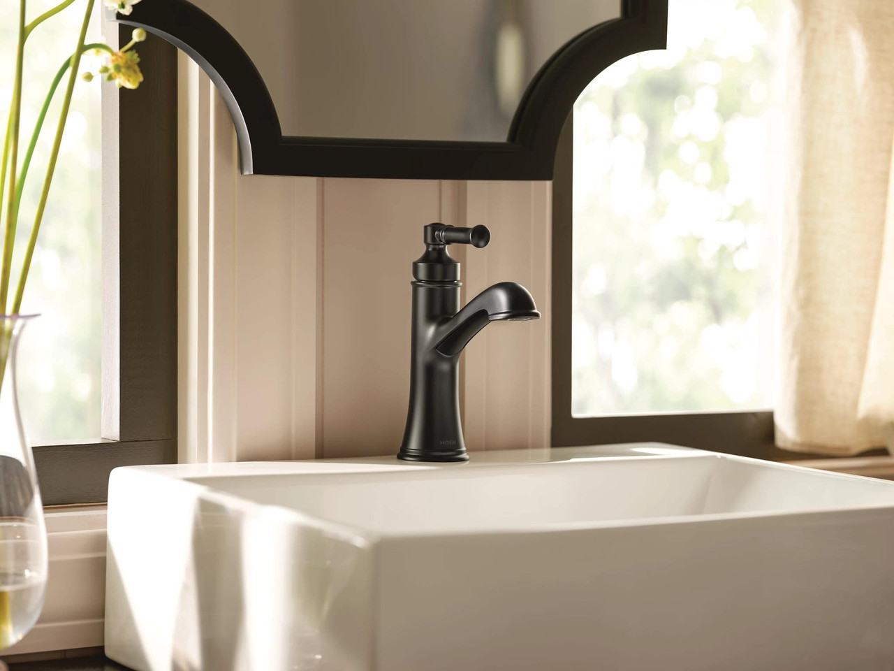 Moen Dartmoor Single Handle Bathroom Sink Faucet with Optional Deckplate in Matte Black - 6803BL