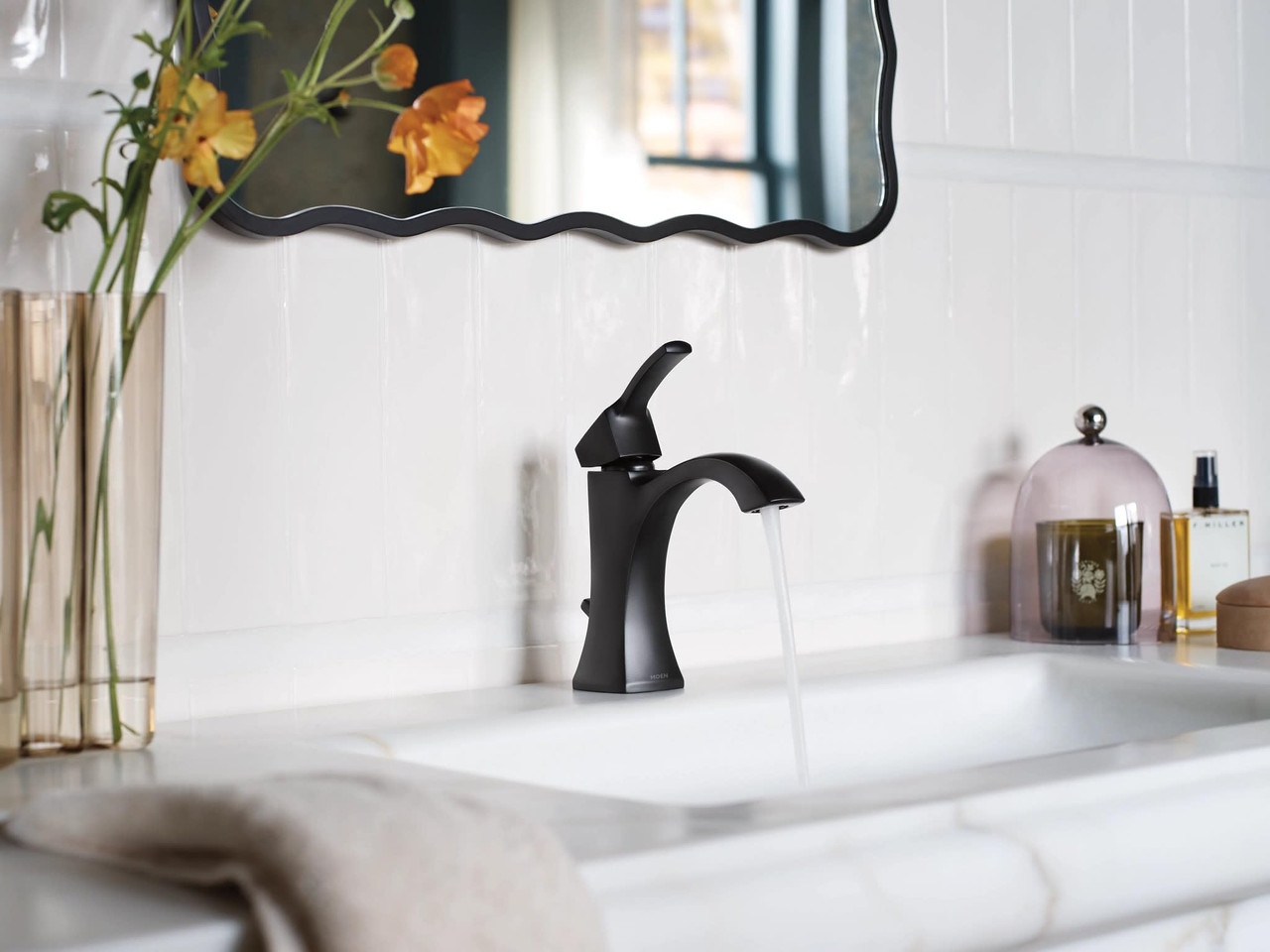 Moen Voss One Handle Single Hole Bathroom Sink Faucet with Optional Deckplate in Matte Black - 6903BL