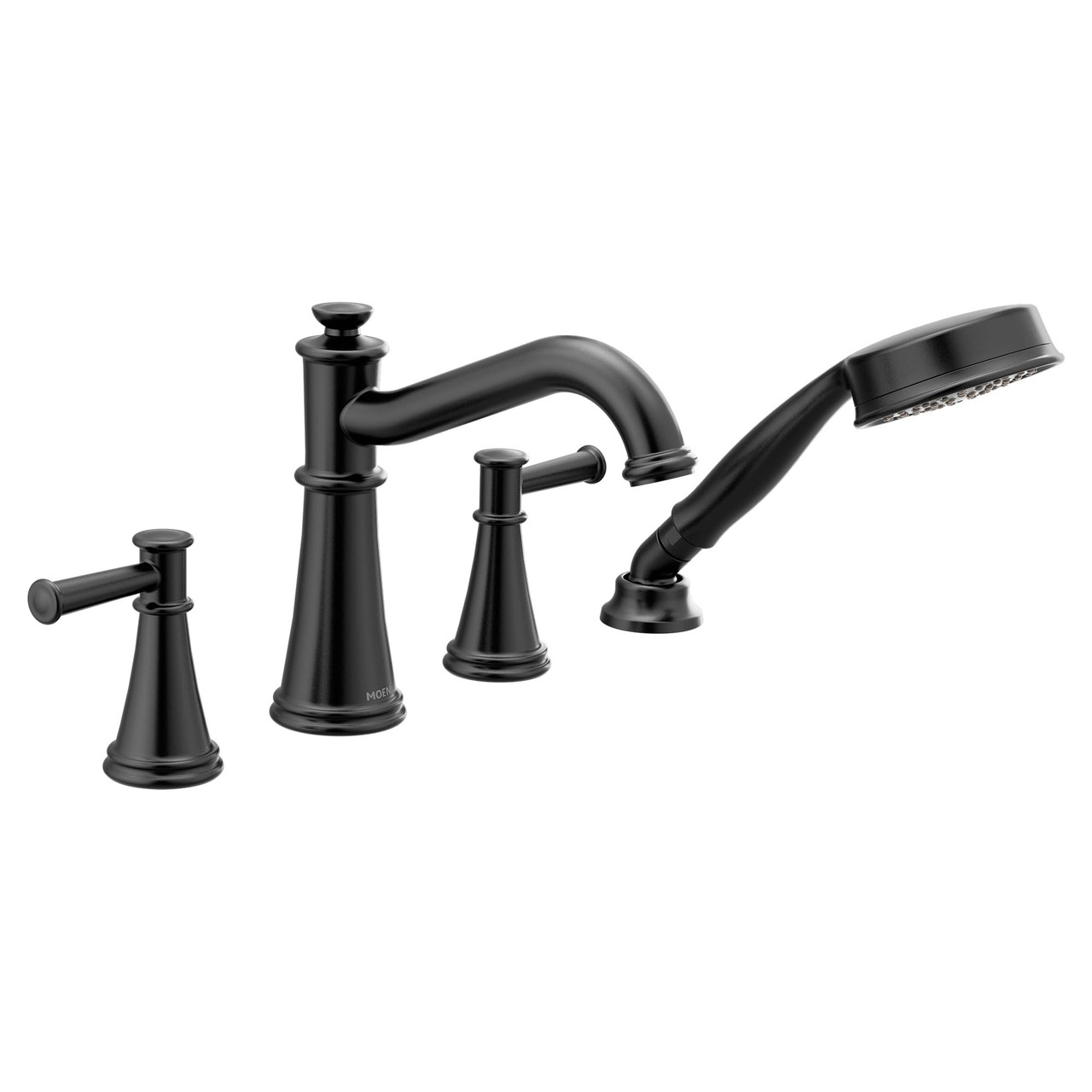 Moen Belfield Two Handle Deck Mount Roman Tub Faucet Trim Kit with Handshower in Matte Black - T9024BL