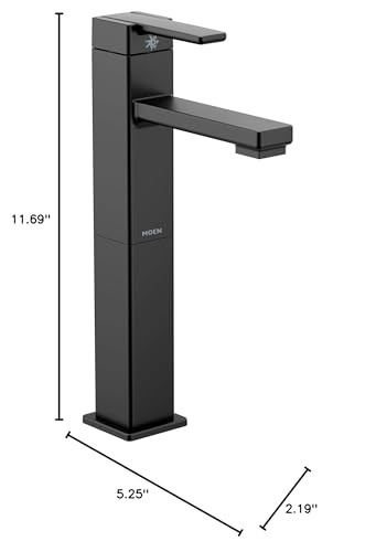 Moen 90 Degree One Handle Single Hole Vessel Sink Modern Bathroom Faucet in Matte Black - S6712BL