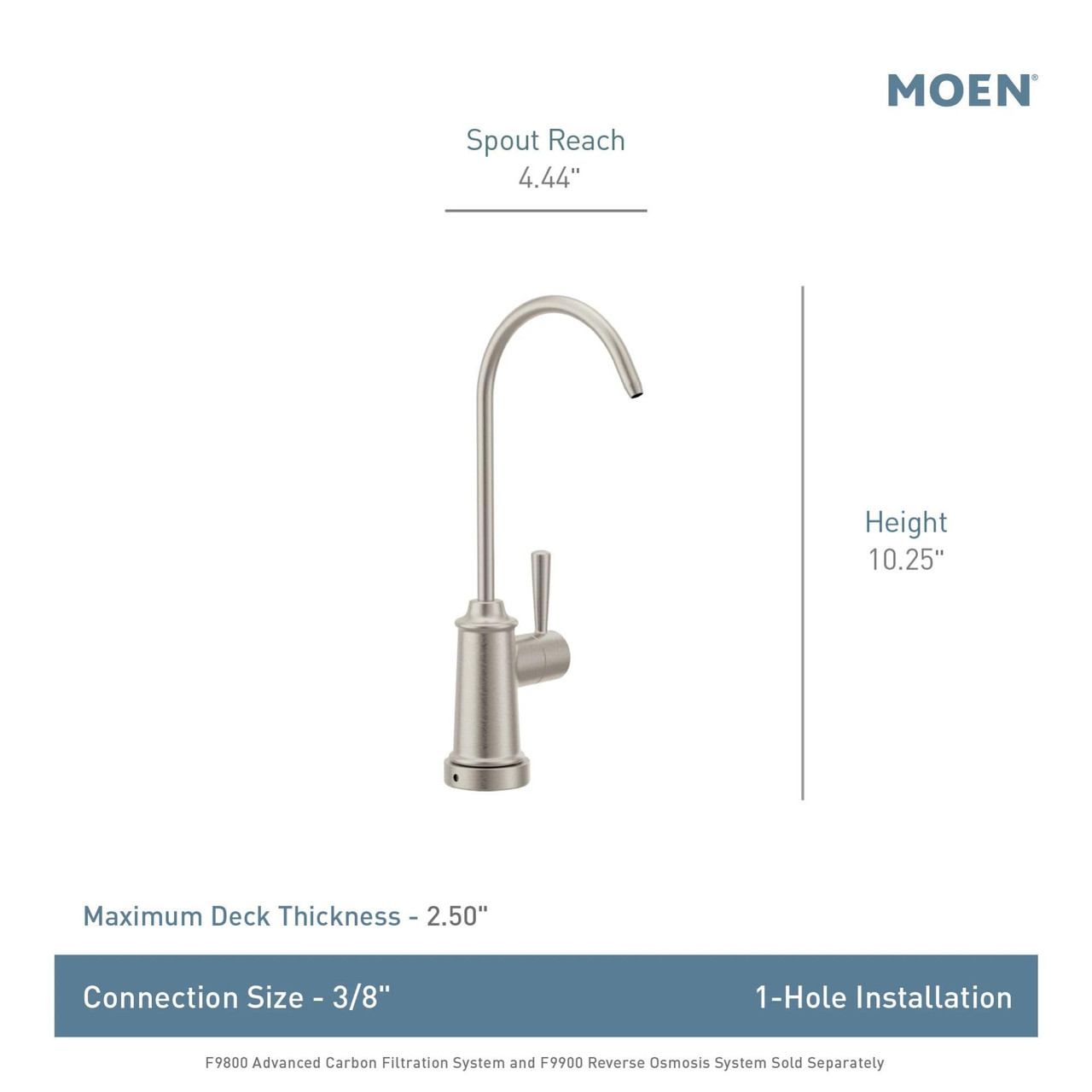 Moen Sip Spot Resist Stainless Traditional Drinking Water Beverage Faucet with Optional Filtration System in Spot Resist Stainless - F7600SRS