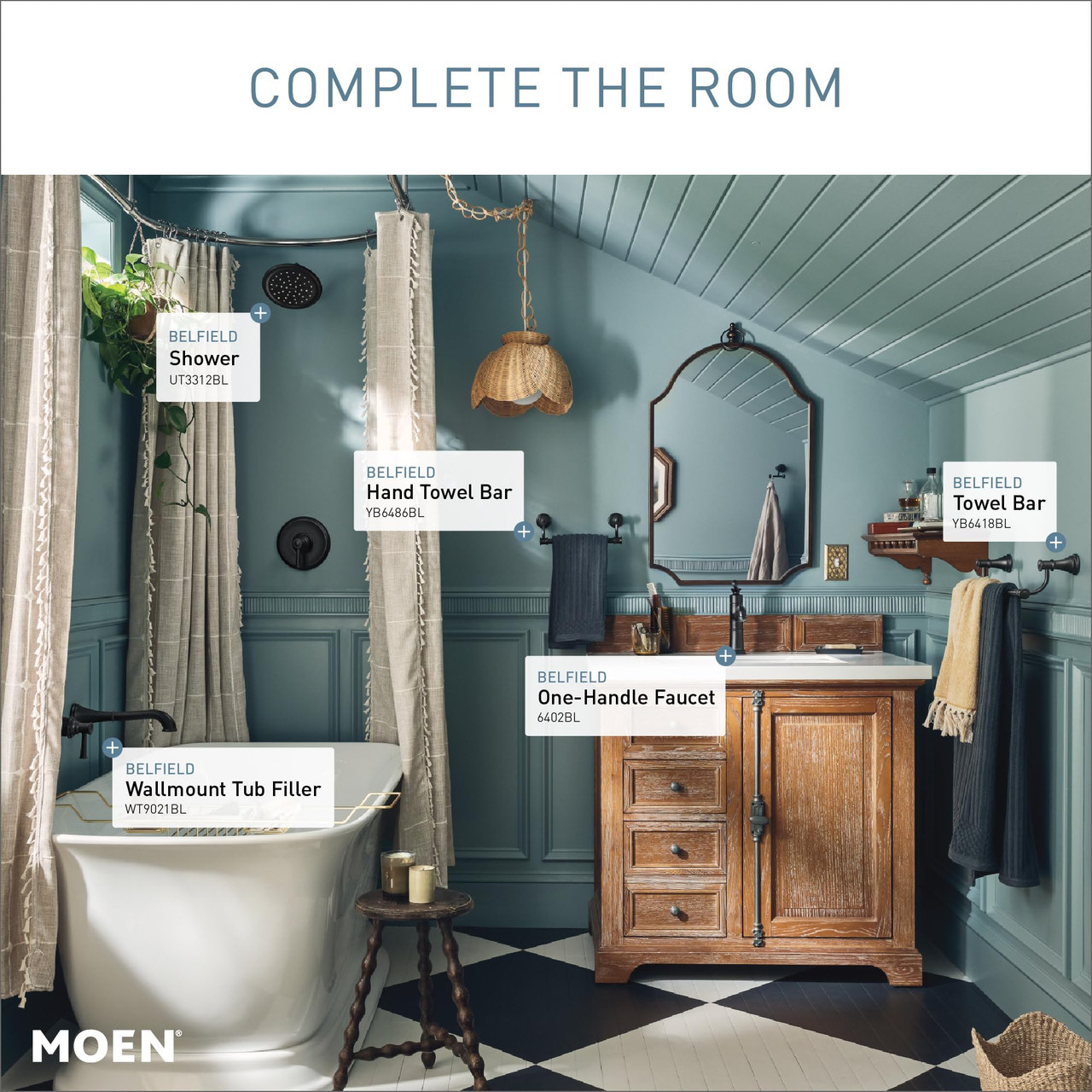 Moen Belfield M CORE 3 Series 1 Handle Shower Trim Kit in Matte Black - UT3312BL