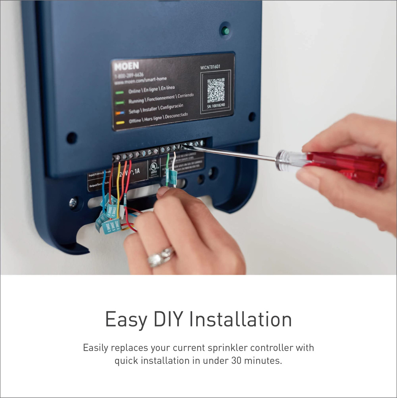 Moen 8 Zone Smart Sprinkler Controller Wi Fi Connectible Smart Irrigation System with Automatic Water Timer in Blue - WICNT008G1USA