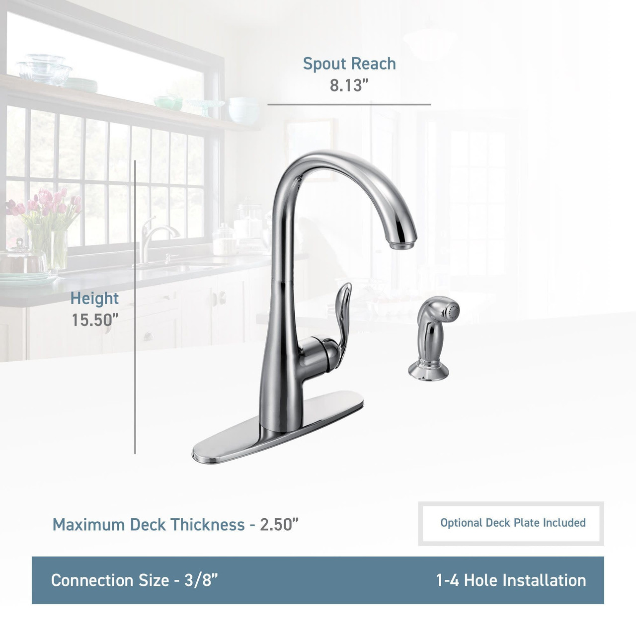 Moen Arbor Spot Resist Stainless One Handle High Arc Kitchen Faucet with Side Spray in Spot Resist Stainless - 7790SRS