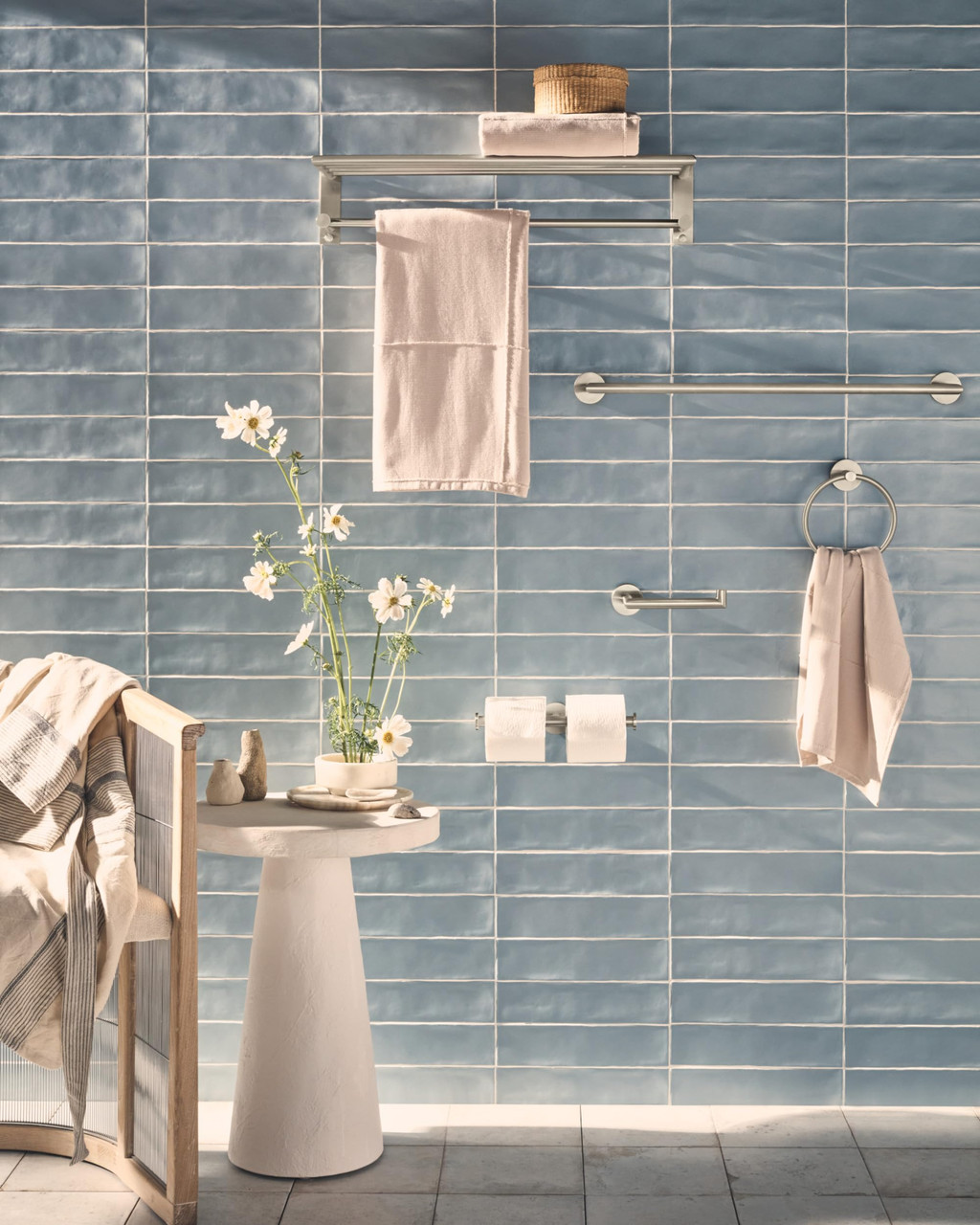 Moen Arlys 24 Inch Wide Modern Bathroom Hotel Style Towel Storage Shelf with Towel Bar in Brushed Nickel - Y5794BN