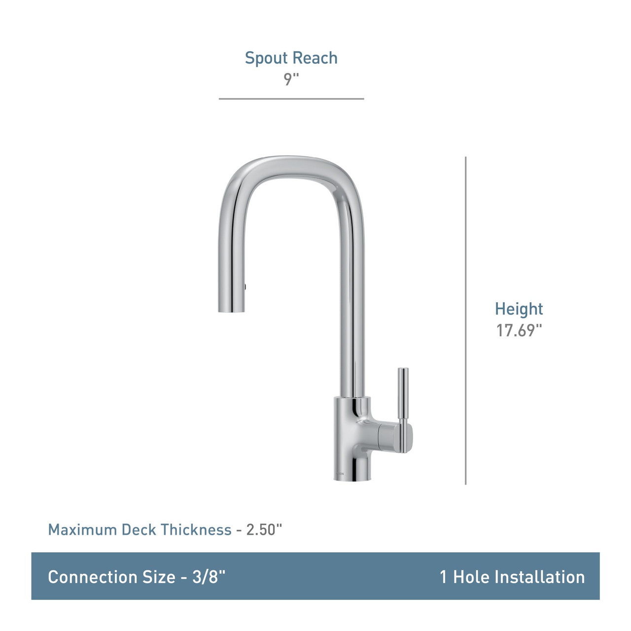 Moen Tenon One Handle Modern Kitchen Pulldown Faucet with Reflex and PowerBoost Spray Technology Accent Handle Included for Customizing in Chrome - S74001