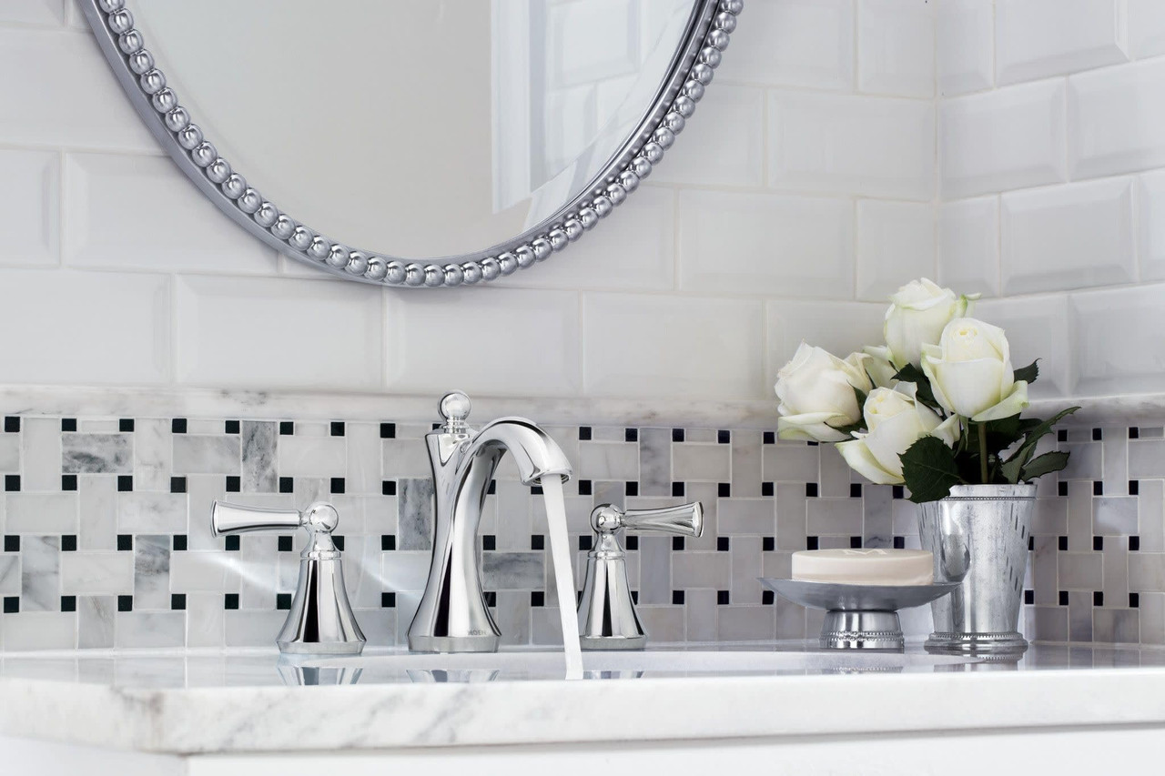 Moen Wynford Two Handle Widespread High Arc Bathroom Faucet with Lever Handles in Chrome - T4520