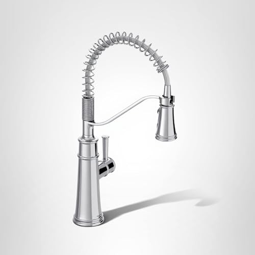 Moen Belfield Kitchen Faucet Modern Spring Kitchen Faucet with Power Boost Pre Rinse One Handle Easy Installation 5927 in Chrome - 5927