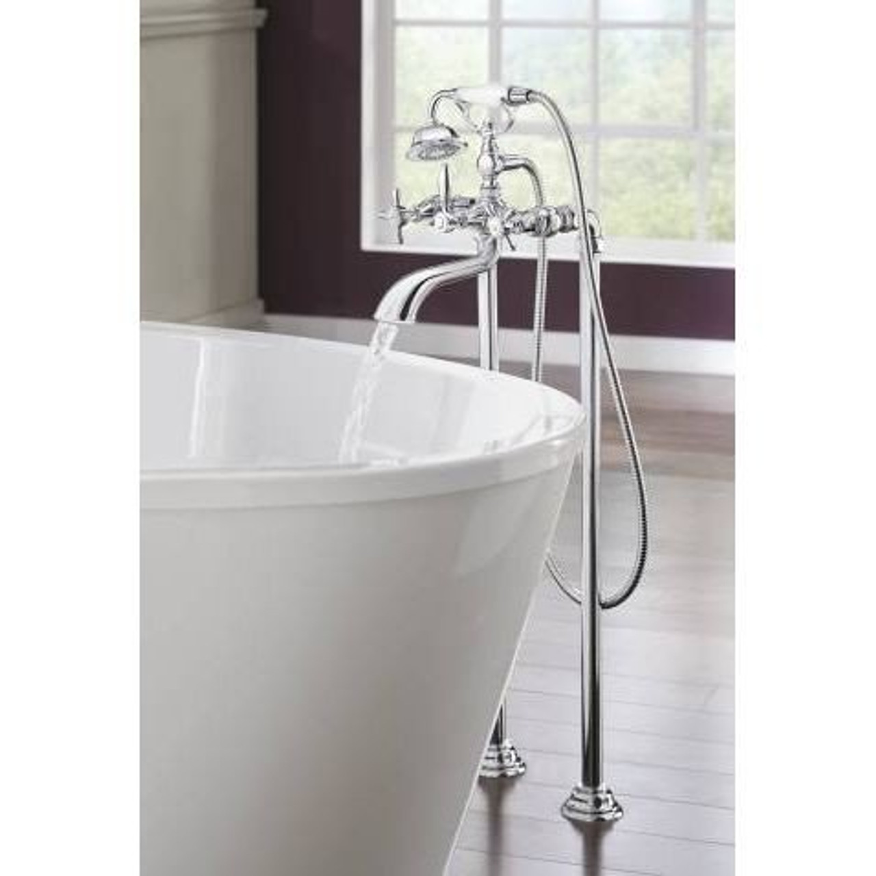 Moen Weymouth Two Handle Tub Filler with Cross Handles and Handshower in Brushed Nickel - S22105BN