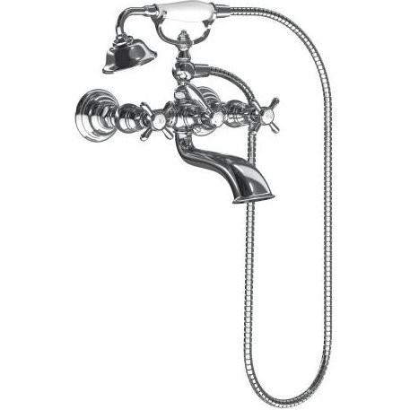 Moen Weymouth Two Handle Tub Filler with Cross Handles and Handshower in Chrome - S22105