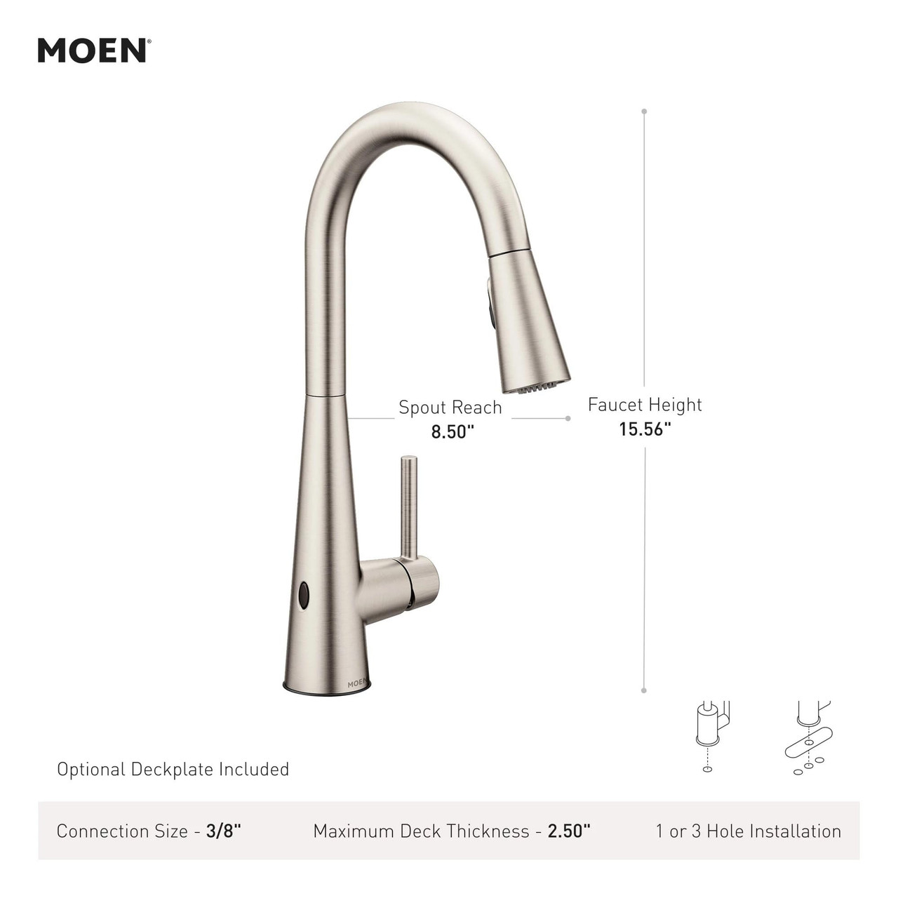 Moen Sleek Spot Resist Stainelss Motionsense Wave Sensor Touchless One Handle High Arc Pulldown Modern Kitchen Faucet Featuring Power Clean in Spot Resist Black Stainless - 7864EWBLS
