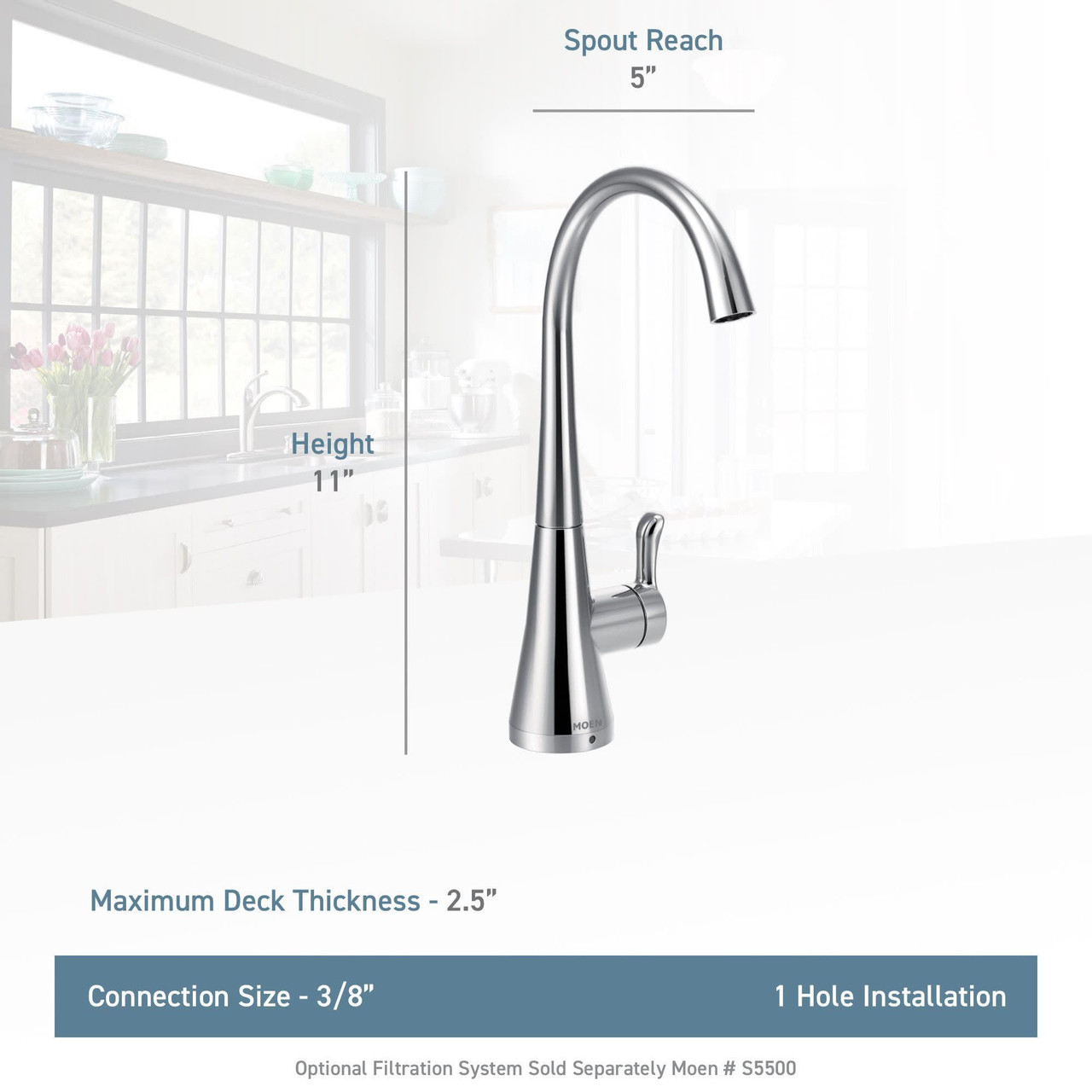 Moen Sip Transitional Cold Water Kitchen Beverage Faucet Optional Filtration System Available Sold Separately in Brushed Gold - S5520BG