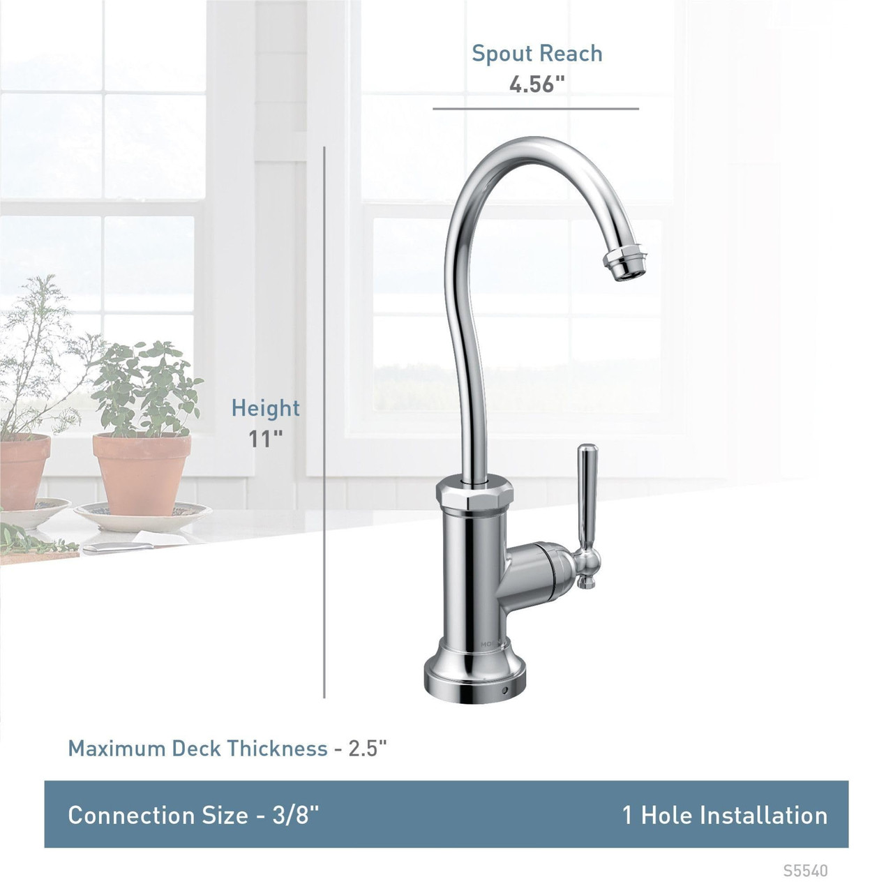 Moen Paterson Sip Industrial Cold Water Kitchen Beverage Faucet with Optional Filtration System in Chrome - S5540