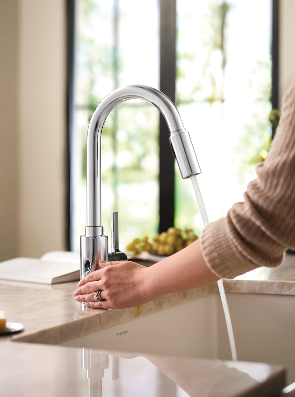 Moen Genta LX Motionsense Wave Sensor Touchless One Handle High Arc Pulldown Modern Kitchen Faucet Featuring Power Clean in Chrome - 7882EWC