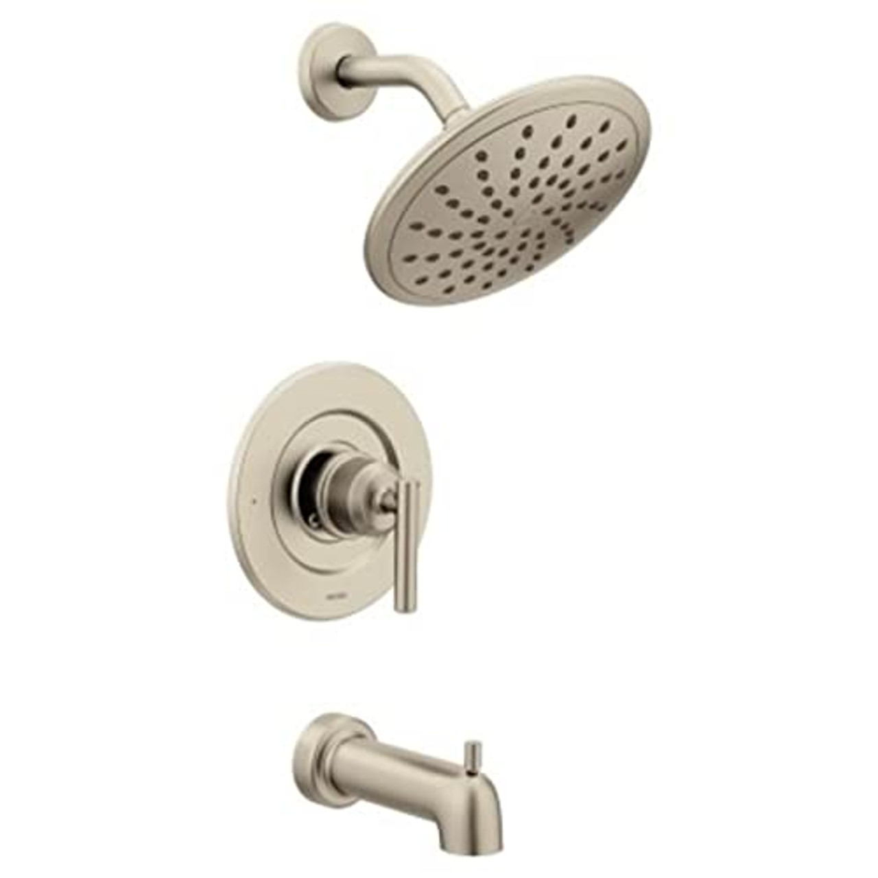 Moen Gibson Pressure Balancing Modern Bathtub and Shower Trim Kit with Wide Rain Shower Head Shower Handle and Tub Spout Shower Faucet Set Posi Temp in Brushed Nickel - T3003EPBN
