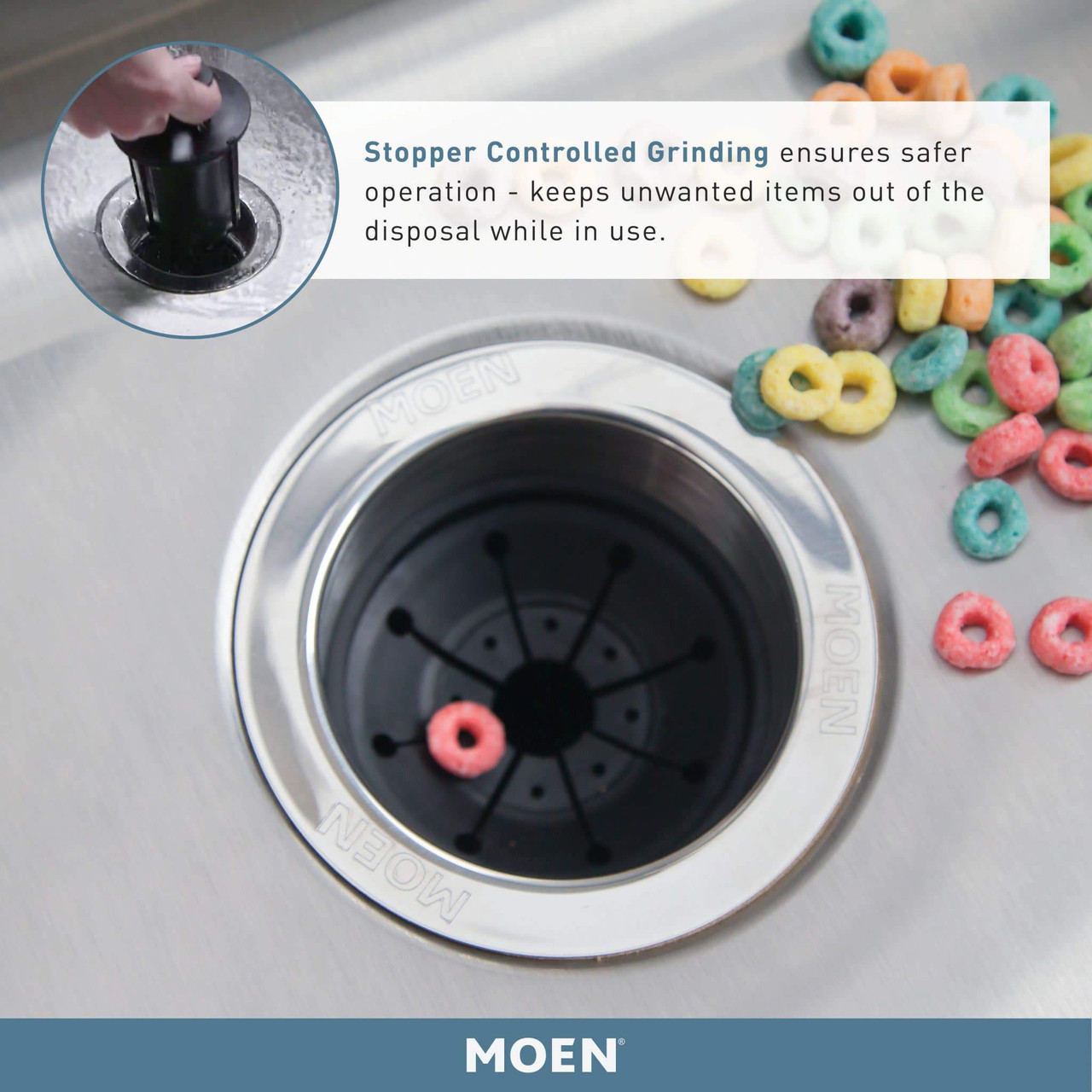 Moen Host Series Garbage Disposal for Kitchen Sink with Power Cord Control Activation Sound Reduction in Black - GXB75C