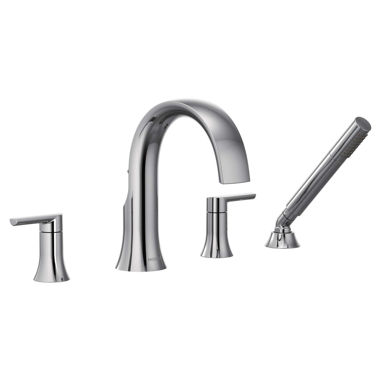 Moen Doux Two Handle High Arc Deck Mount Roman Tub Faucet Trim with Handshower in Chrome - TS984